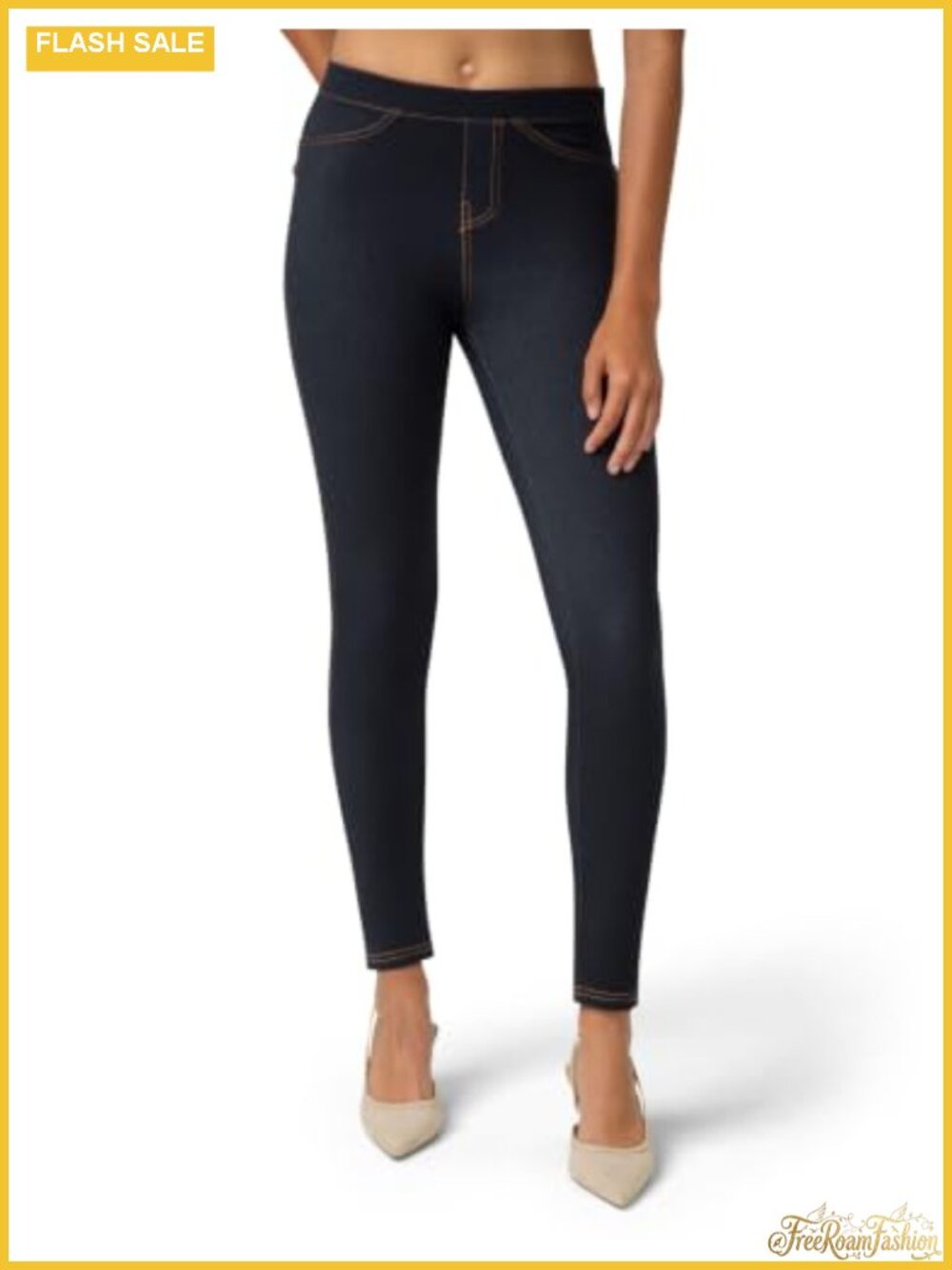 Women's Stretch Denim Leggings with Pockets High Rise Skinny